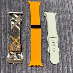 Set of Three Watch Bands - Plaid, Orange, and White (fits iwatch 38-40)